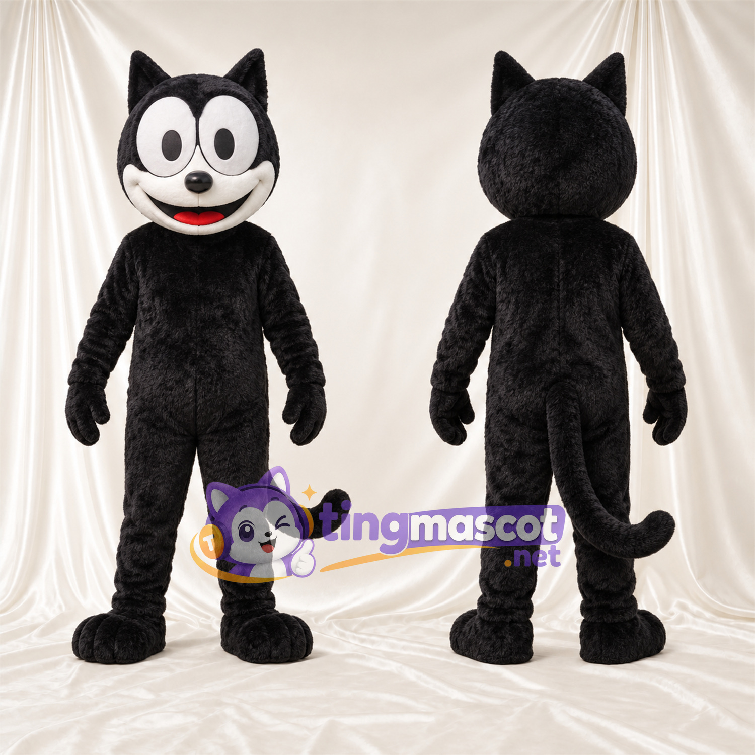Black and White Cat Mascot Costume - Curled Tail and White Face Black and White Cat Mascot Costume - Curled Tail and White Face
