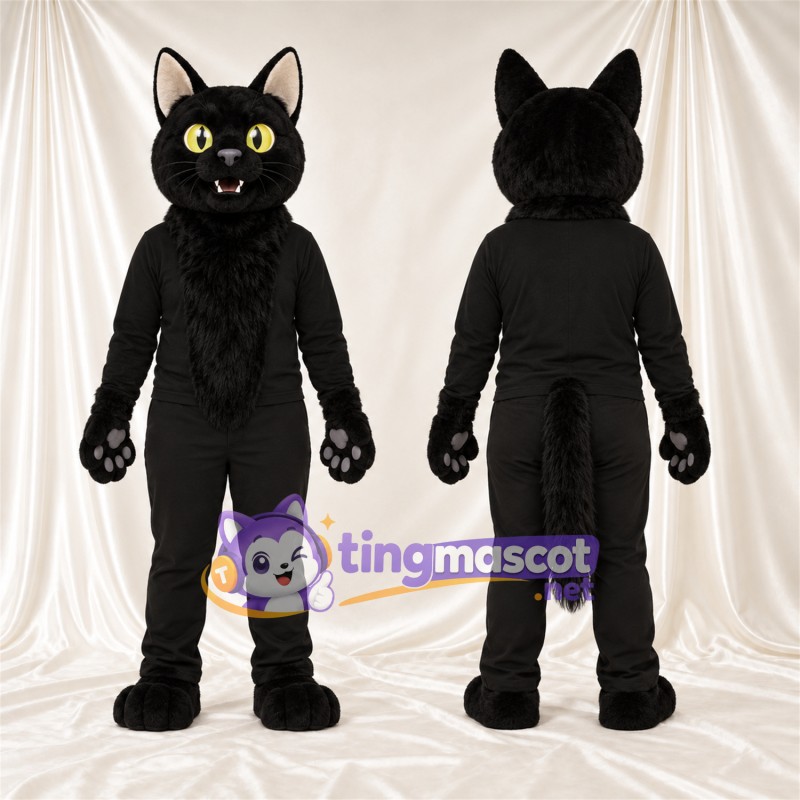 Costume de mascotte Chat – noir – Coussinets (gris); Yeux (jaune)
