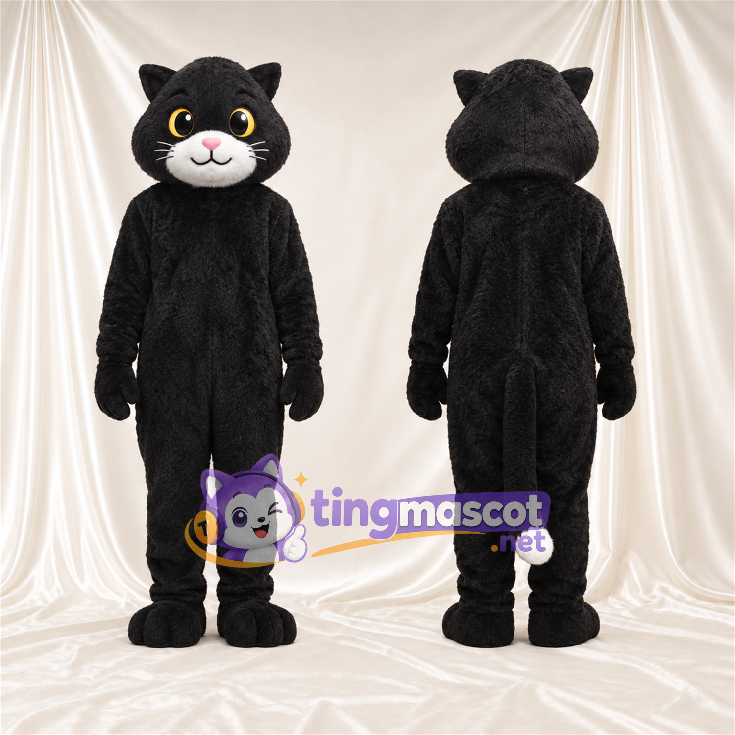 Costume de mascotte Chat – noir – Bout de la queue (blanc); Museau (blanc) Costume de mascotte Chat – noir – Bout de la queue (blanc); Museau (blanc)