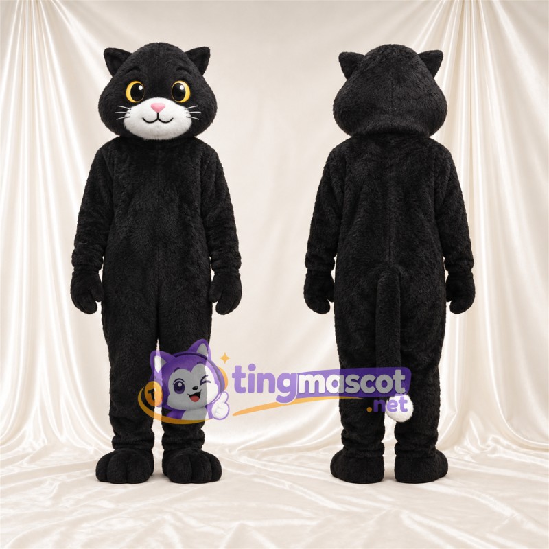 Costume de mascotte Chat – noir – Bout de la queue (blanc); Museau (blanc)