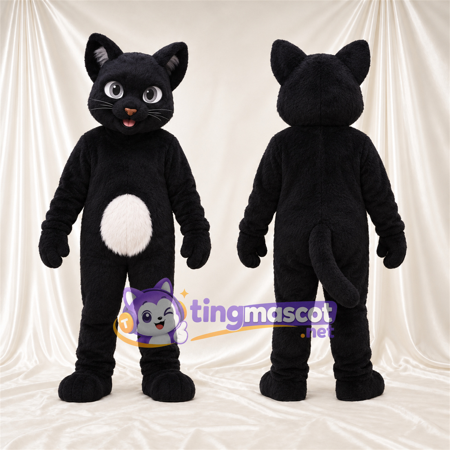 Costume de mascotte Chat – noir – Ventre rond; Ventre (blanc) Costume de mascotte Chat – noir – Ventre rond; Ventre (blanc)