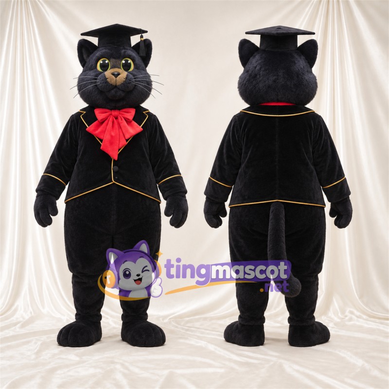 Costume de mascotte Chat – noir – Coiffe de diplômé (noir); Veste