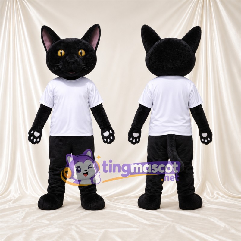 Costume de mascotte Chat – noir – Chemise (blanc)
