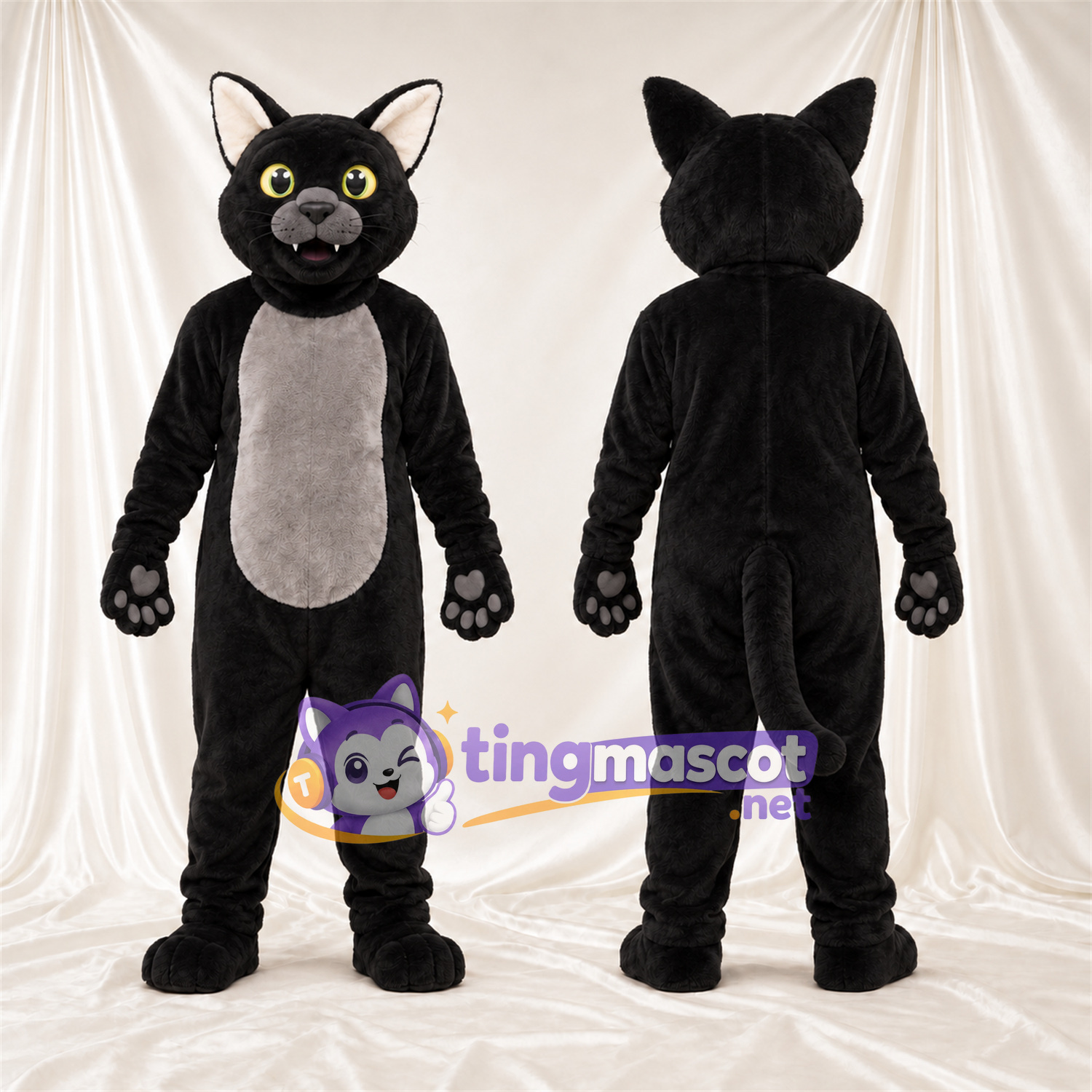 Black and Gray Cat Mascot Costume - Gray Belly and Gray Paw Pads Black and Gray Cat Mascot Costume - Gray Belly and Gray Paw Pads