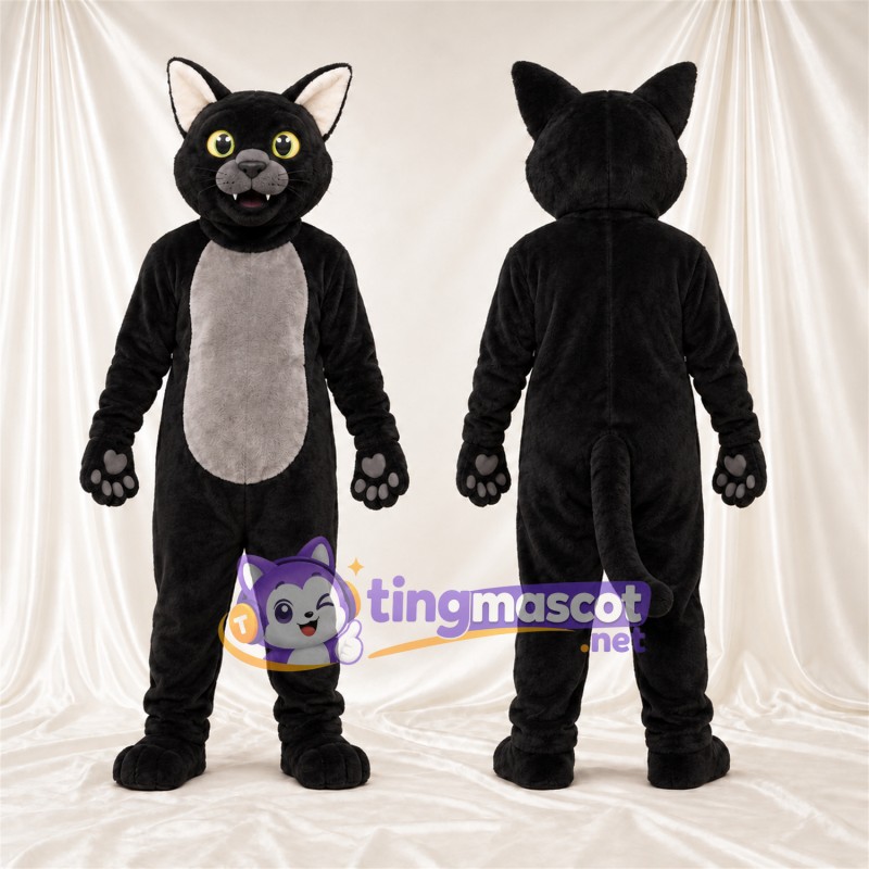 Black and Gray Cat Mascot Costume - Gray Belly and Gray Paw Pads