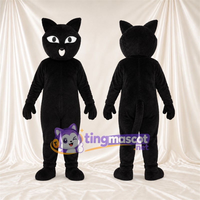 Costume de mascotte Chat – noir – Longue queue; Yeux (blanc)