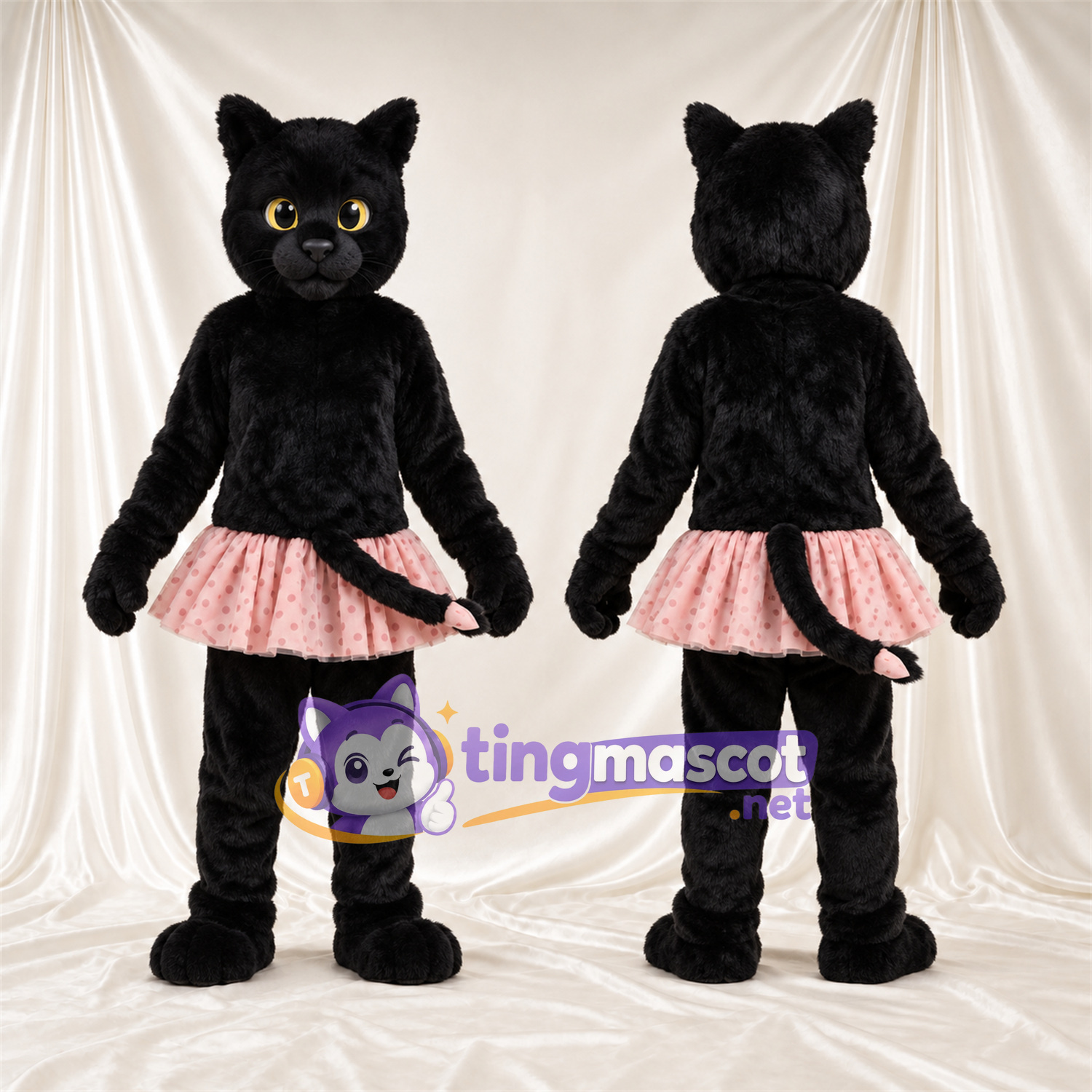 Costume de mascotte Chat – noir – Jupe (rose) Costume de mascotte Chat – noir – Jupe (rose)