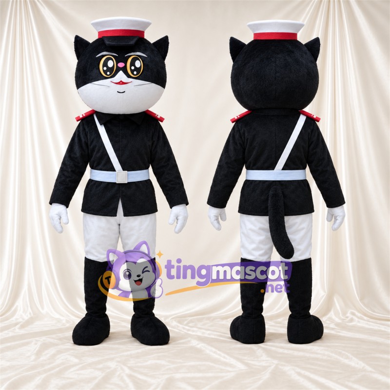 Black and White Cat Mascot Costume - Uniform and Cap