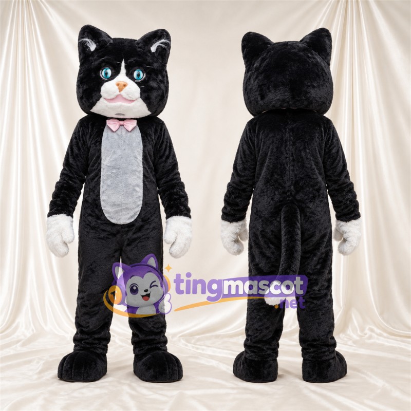 Black and White Cat Mascot Costume - Pink Bow Tie