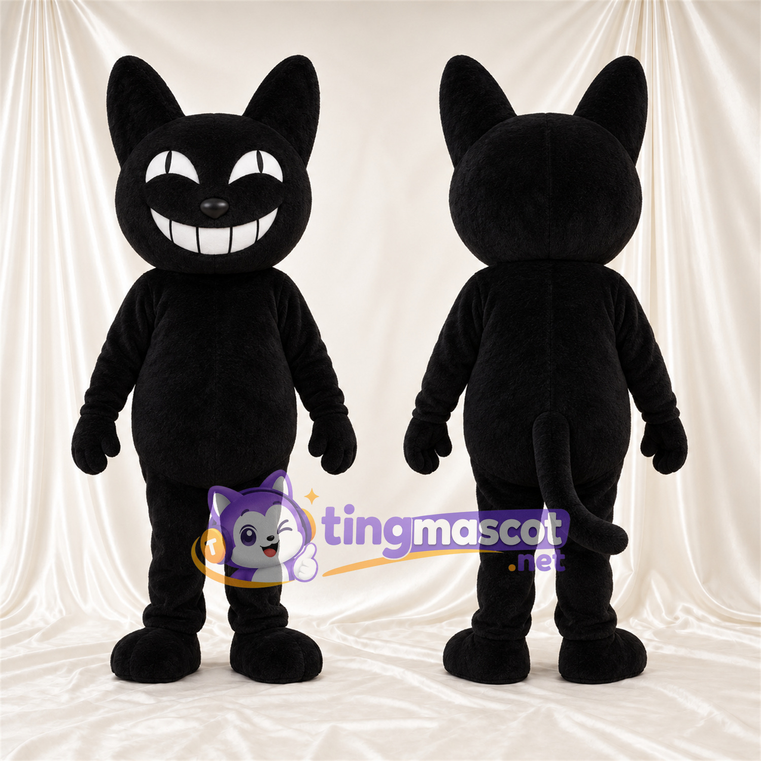 Costume de mascotte Chat – noir – Sourire avec dents; Tête Costume de mascotte Chat – noir – Sourire avec dents; Tête