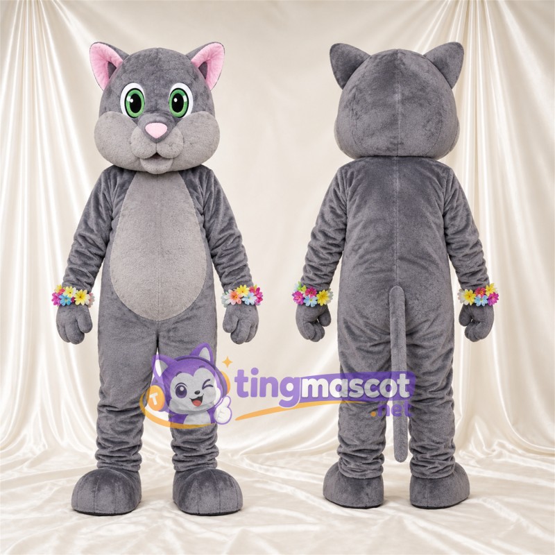 Costume de mascotte Chat – gris – Bracelets de fleurs