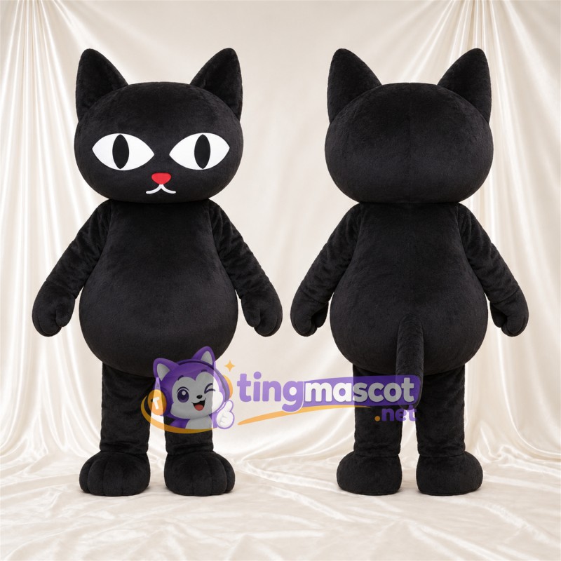 Costume de mascotte Chat – noir – Ventre rond; Yeux (blanc)