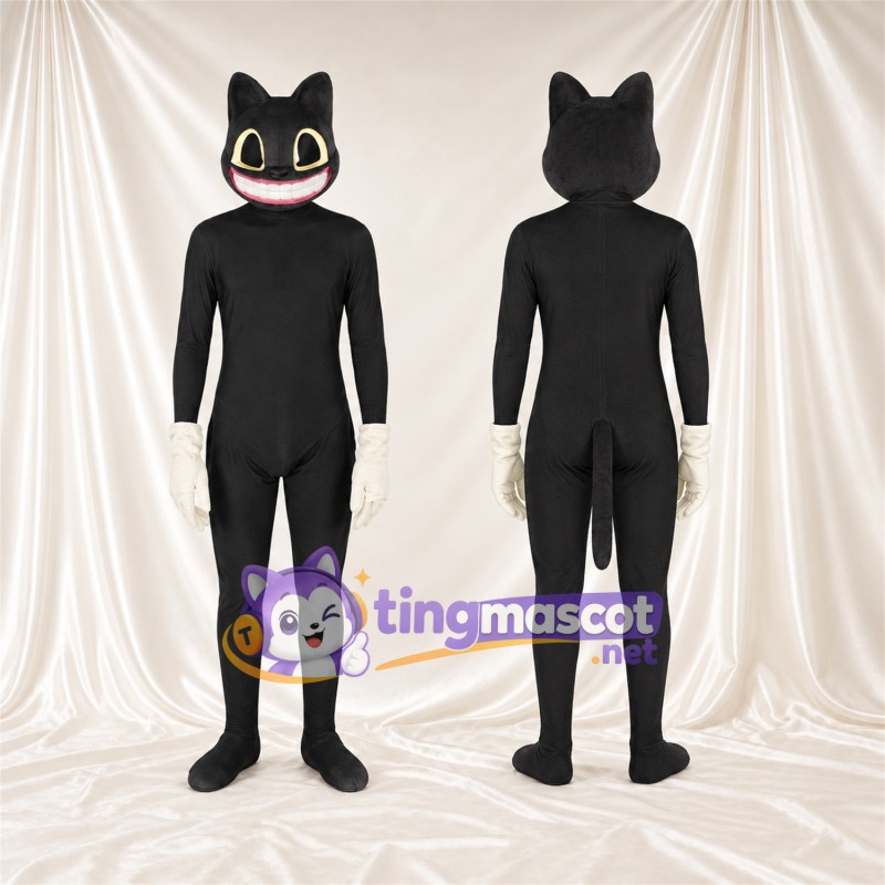 Costume de mascotte Chat – noir – Mains (blanc); Sourire avec dents
