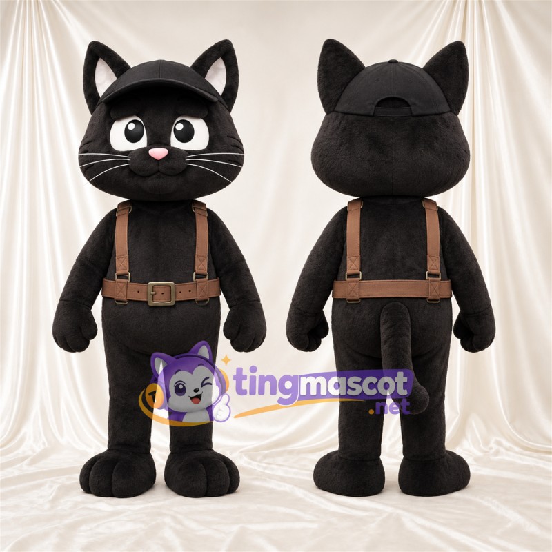 Costume de mascotte Chat – noir – Harnais (marron); Casquette (noir)