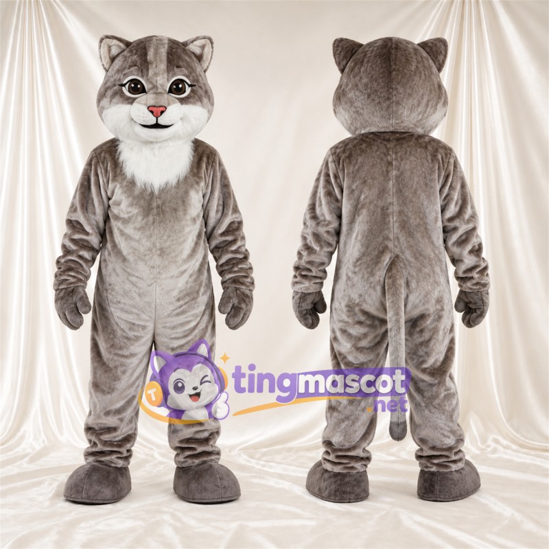 Costume de mascotte Chat tigré – gris / blanc – Torse (blanc); Nez (rose)