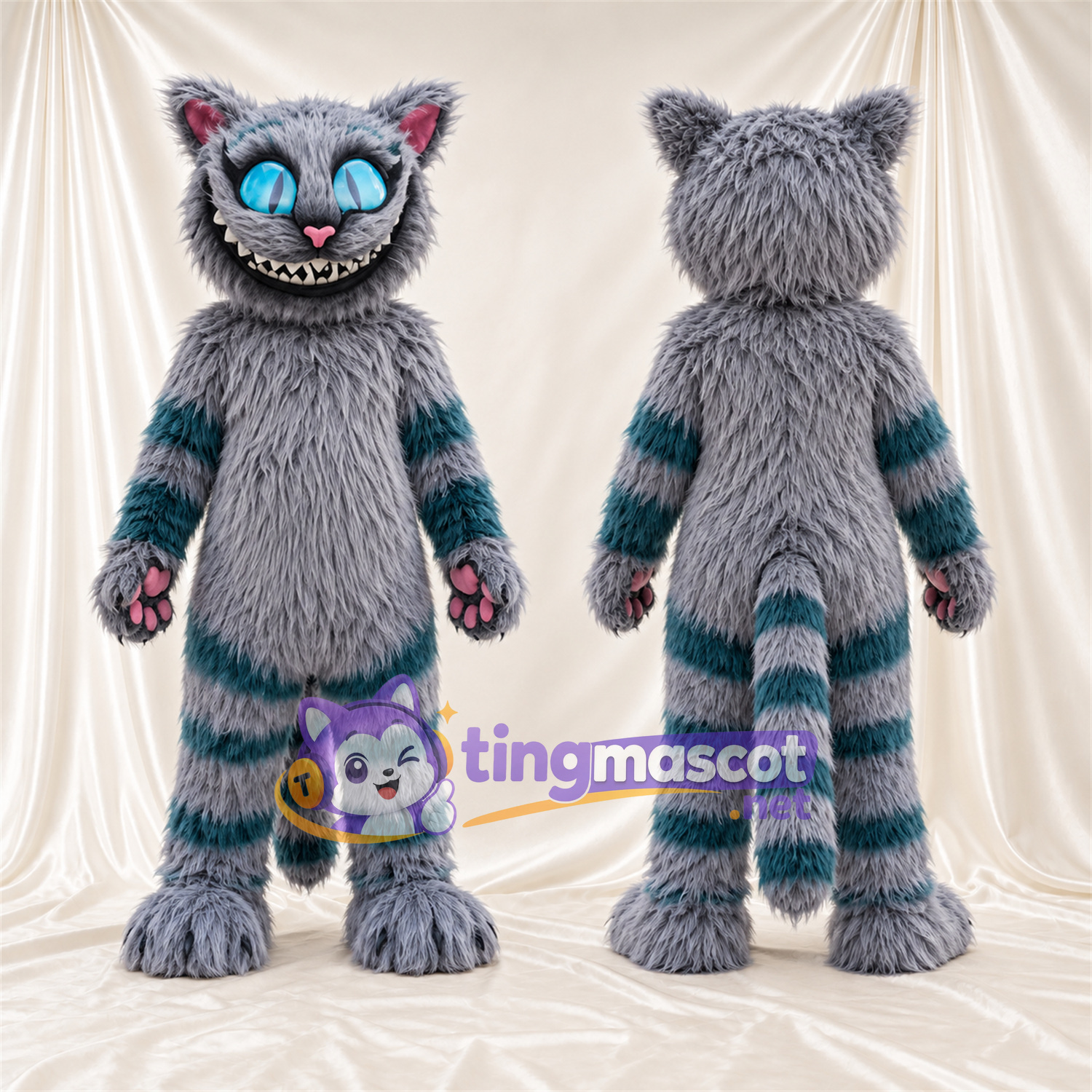 Maskottchenkostüm Katze – grau / blau – Gesicht Maskottchenkostüm Katze – grau / blau – Gesicht