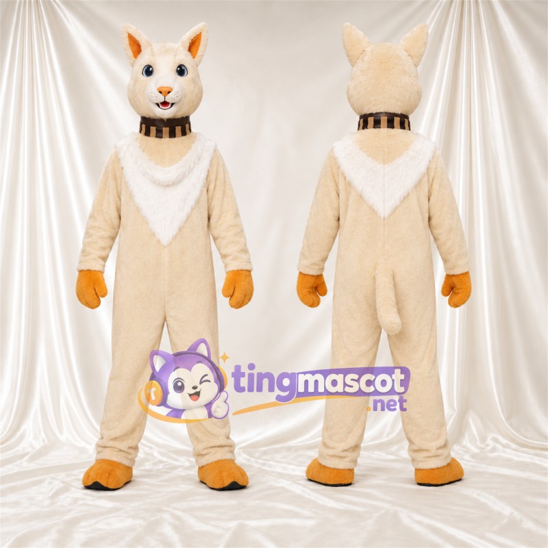 Costume de mascotte Chat – crème – Col