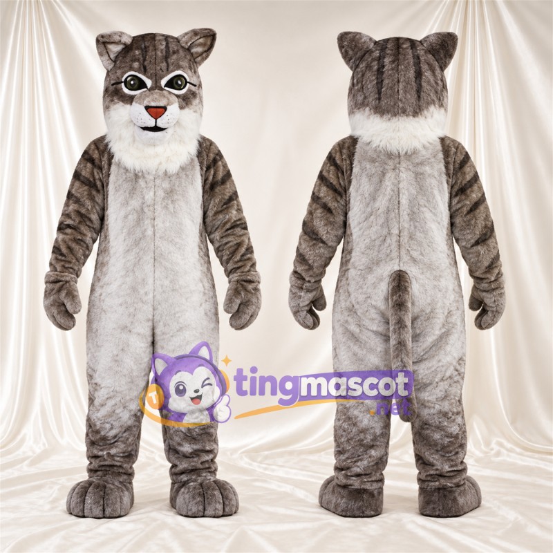 Costume de mascotte Chat tigré – gris / blanc – Torse (blanc); Jambes rayées