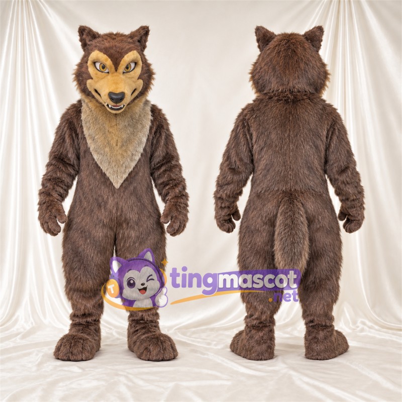 Costume de mascotte Loup – marron – Torse (brun clair); Fourrure hirsute