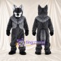 Black and Gray Wolf Mascot Costume - Black Gloves and Shaggy Gray Neck Ruff