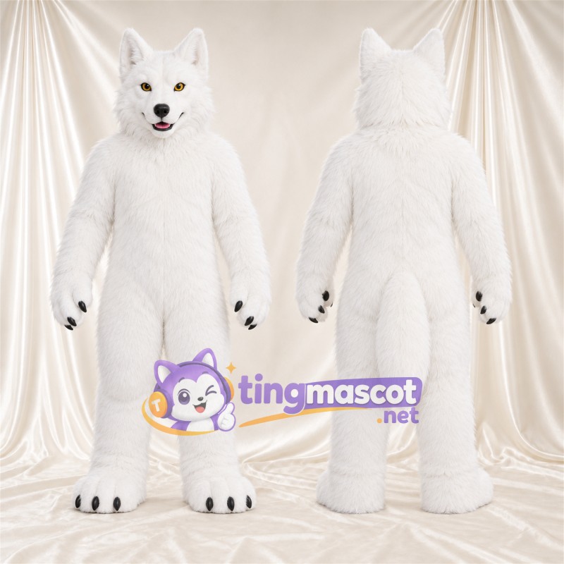 Costume de mascotte Husky – blanc – Griffes (noir); Coussinets (noir)