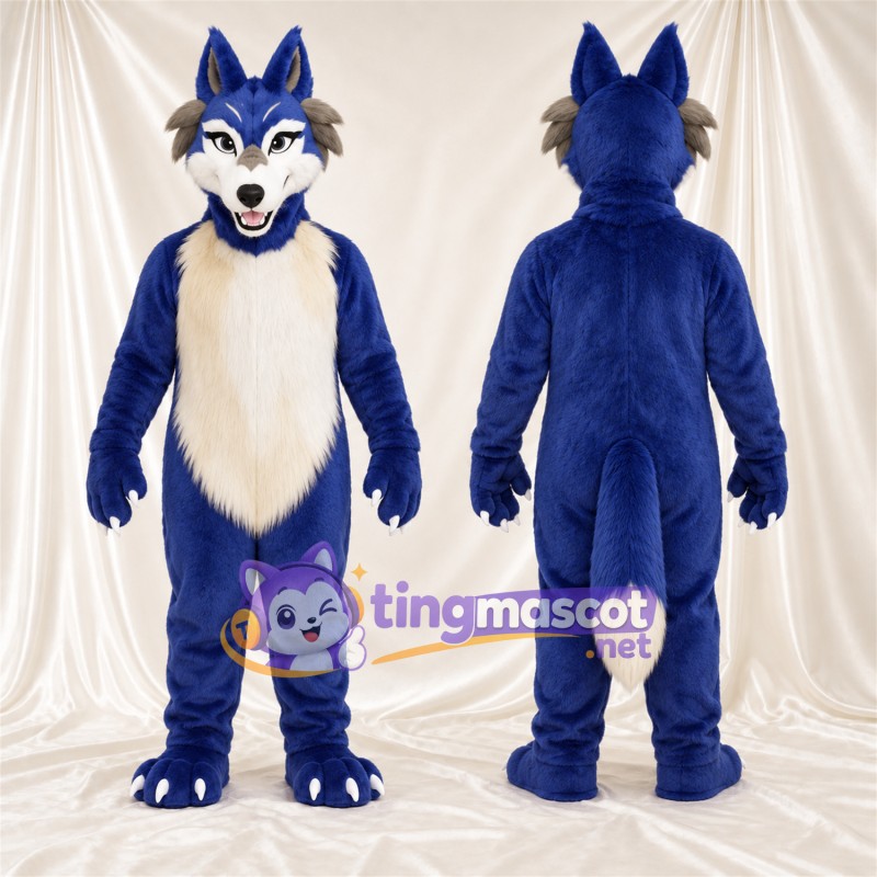 Costume de mascotte Loup – bleu / blanc
