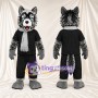 Black and Gray Wolf Mascot Costume - Black Outfit and White Scarf