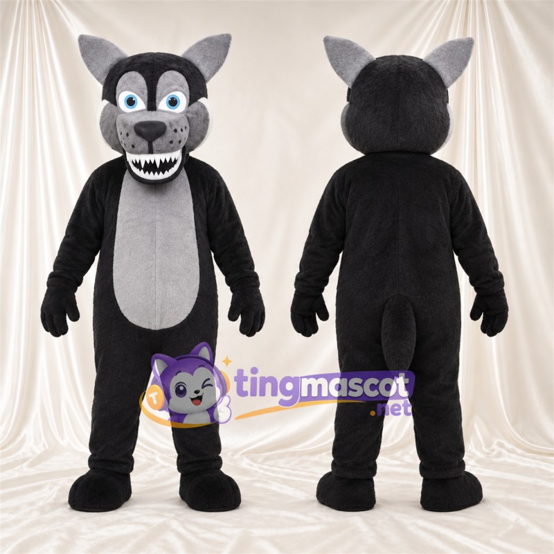 Black and Gray Wolf Mascot Costume - Gray Belly and Blue Eyes