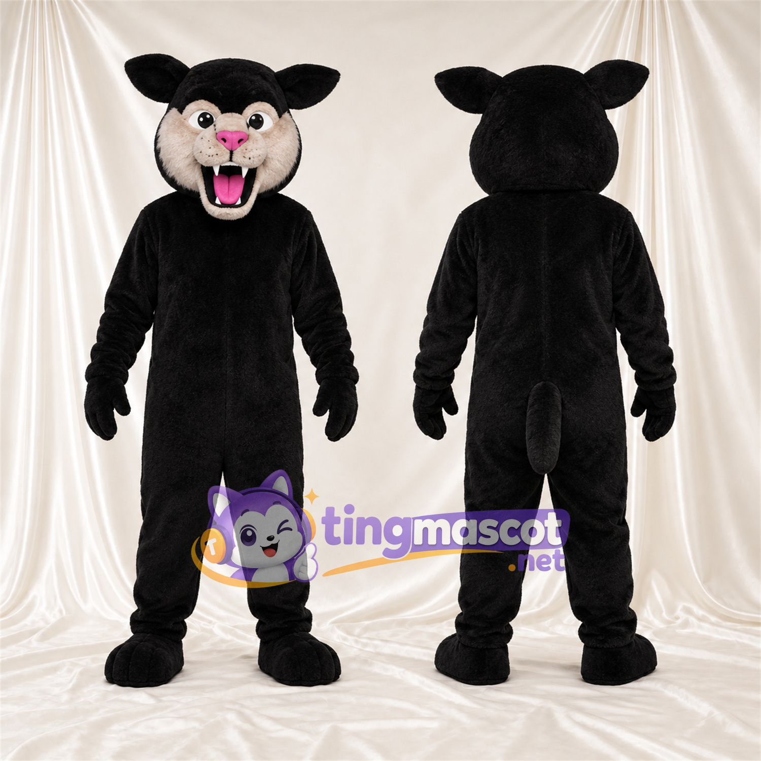 Costume de mascotte Chat – noir – Nez (rose); Crocs pointus Costume de mascotte Chat – noir – Nez (rose); Crocs pointus