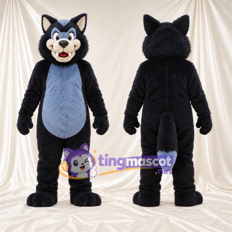 Black and Blue Wolf Mascot Costume