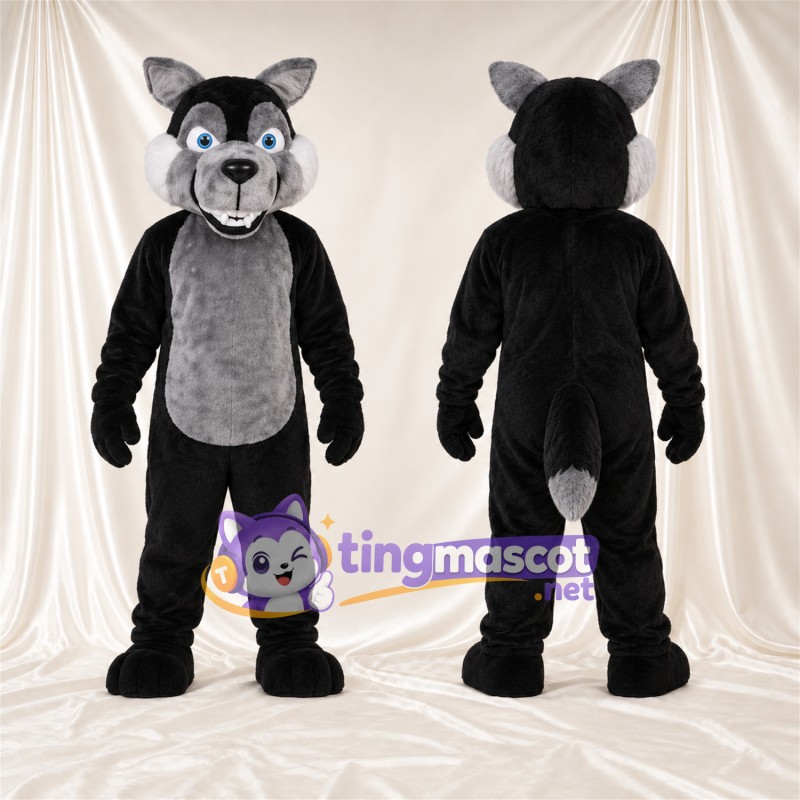 Black and Gray Wolf Mascot Costume - Gray Belly and Blue Eyes
