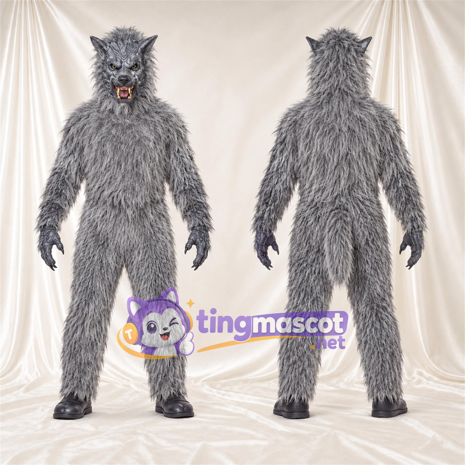 Costume de mascotte Loup – gris – Oreilles pointues; Fourrure hirsute Costume de mascotte Loup – gris – Oreilles pointues; Fourrure hirsute