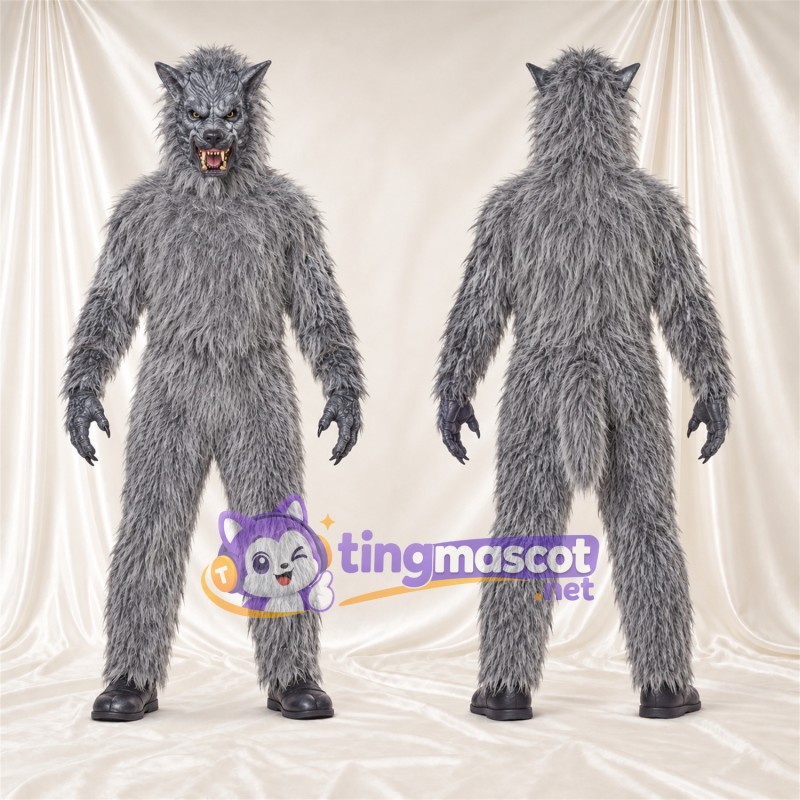 Costume de mascotte Loup – gris – Oreilles pointues; Fourrure hirsute