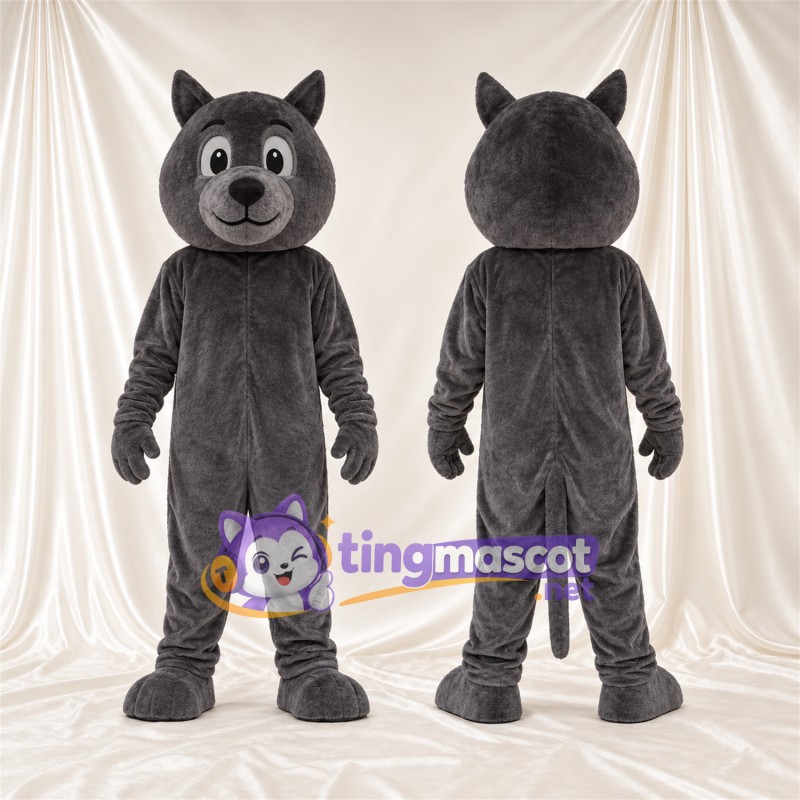 Costume de mascotte Loup – gris foncé – Queue (gris); Tête