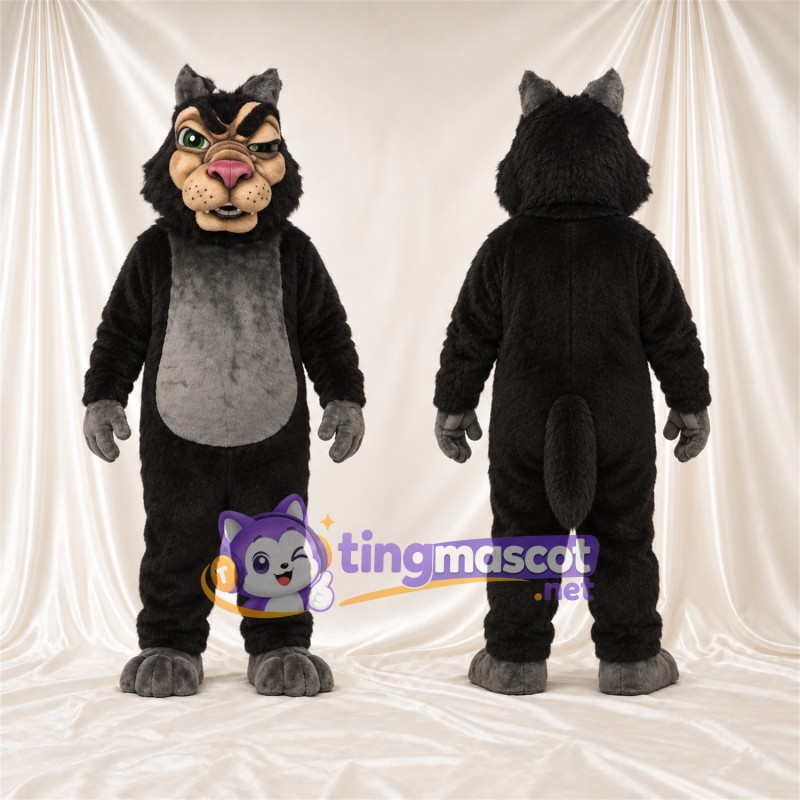 Black and Gray Wildcat Mascot Costume - Gray Belly and Pink Nose