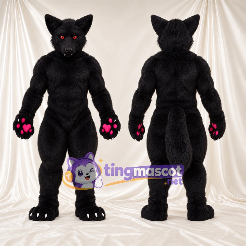 Costume de mascotte Loup – noir – Coussinets (rose); Yeux (rouge)