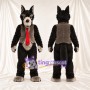 Black and Gray Wolf Mascot Costume - Brown Vest and Red Tie