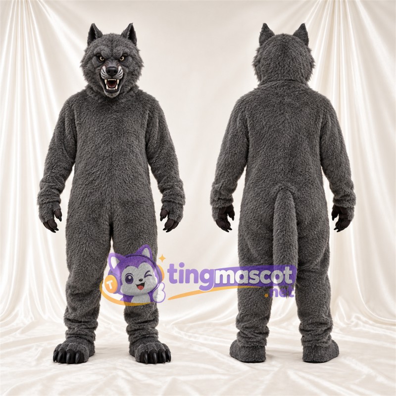 Costume de mascotte Loup – gris – Queue touffue; Crocs pointus