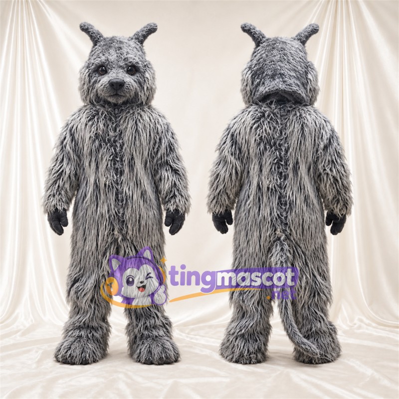 Maskottchenkostüm Hund – grau – Zottelfell
