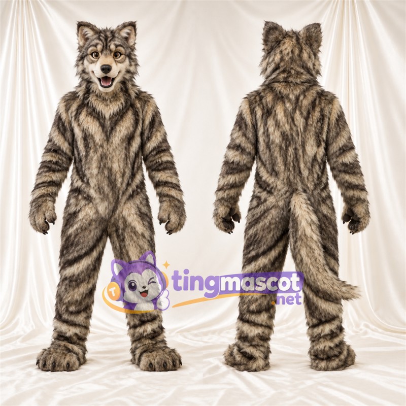 Costume de mascotte Loup – marron – Longue queue; Fourrure hirsute