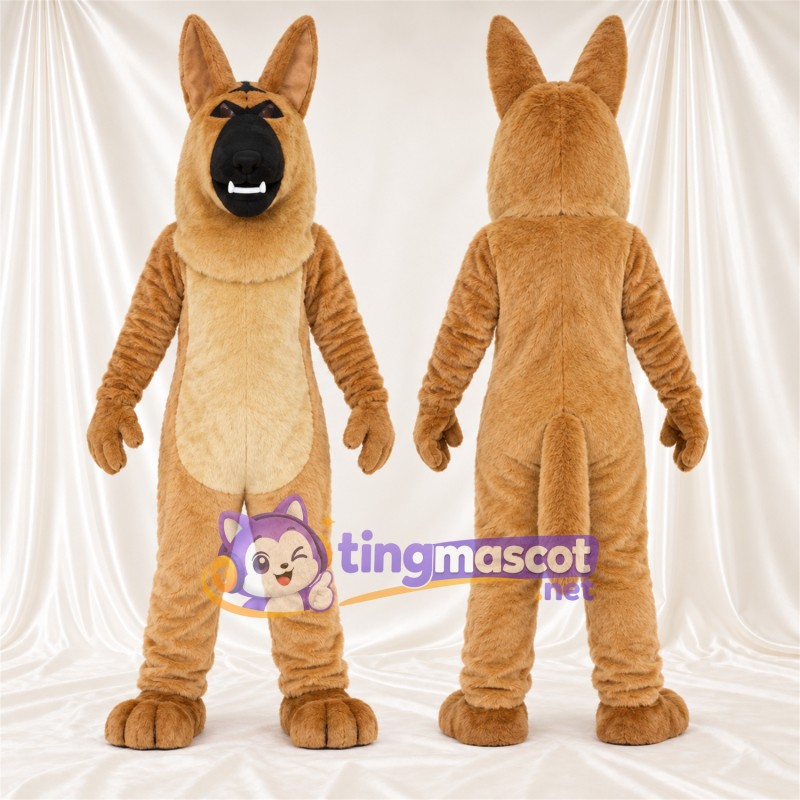 Maskottchenkostüm Deutscher Schäferhund – hellbraun / schwarz – Bauch (creme); Schnauze (schwarz)