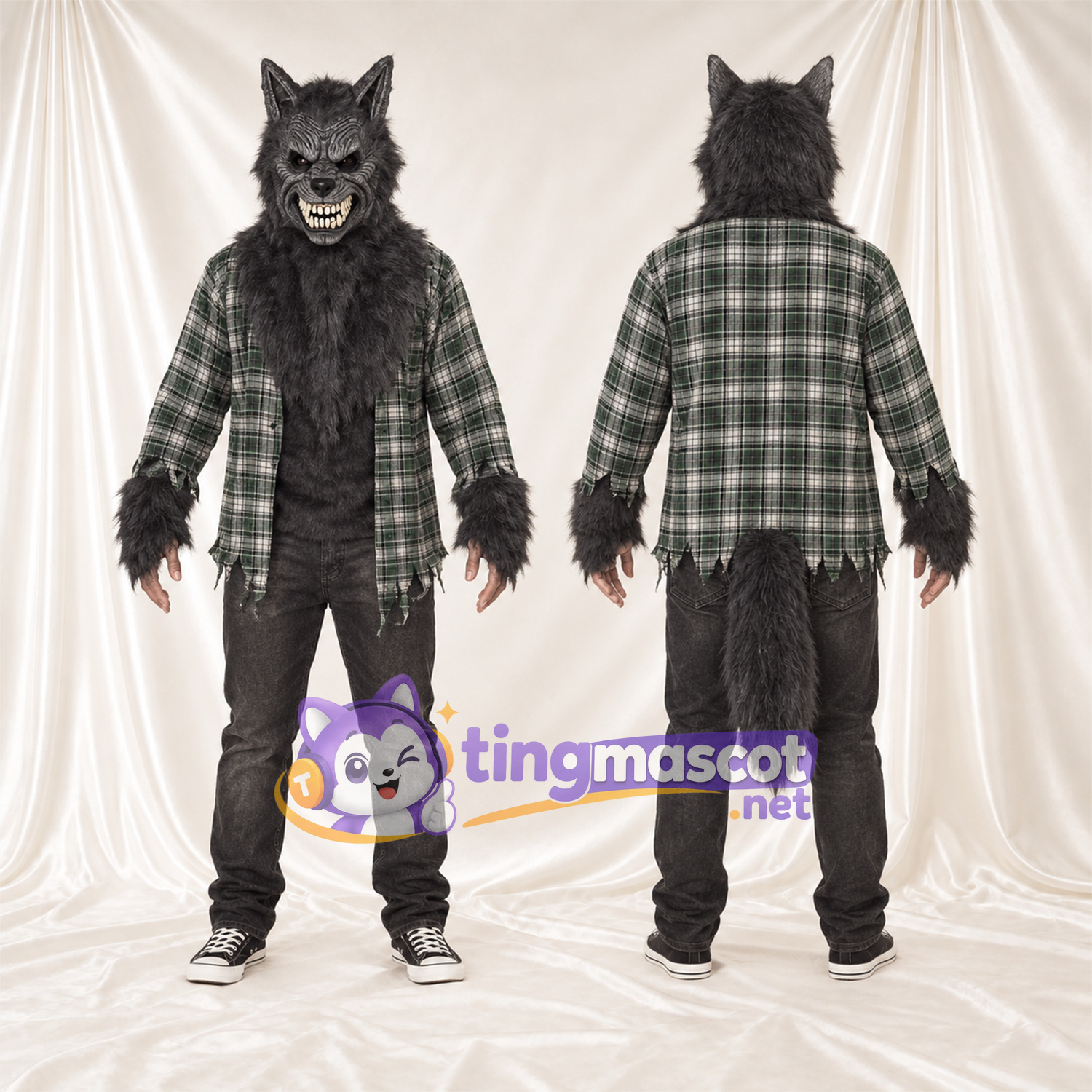 Costume de mascotte Loup – noir – Chemise; Pantalon Costume de mascotte Loup – noir – Chemise; Pantalon