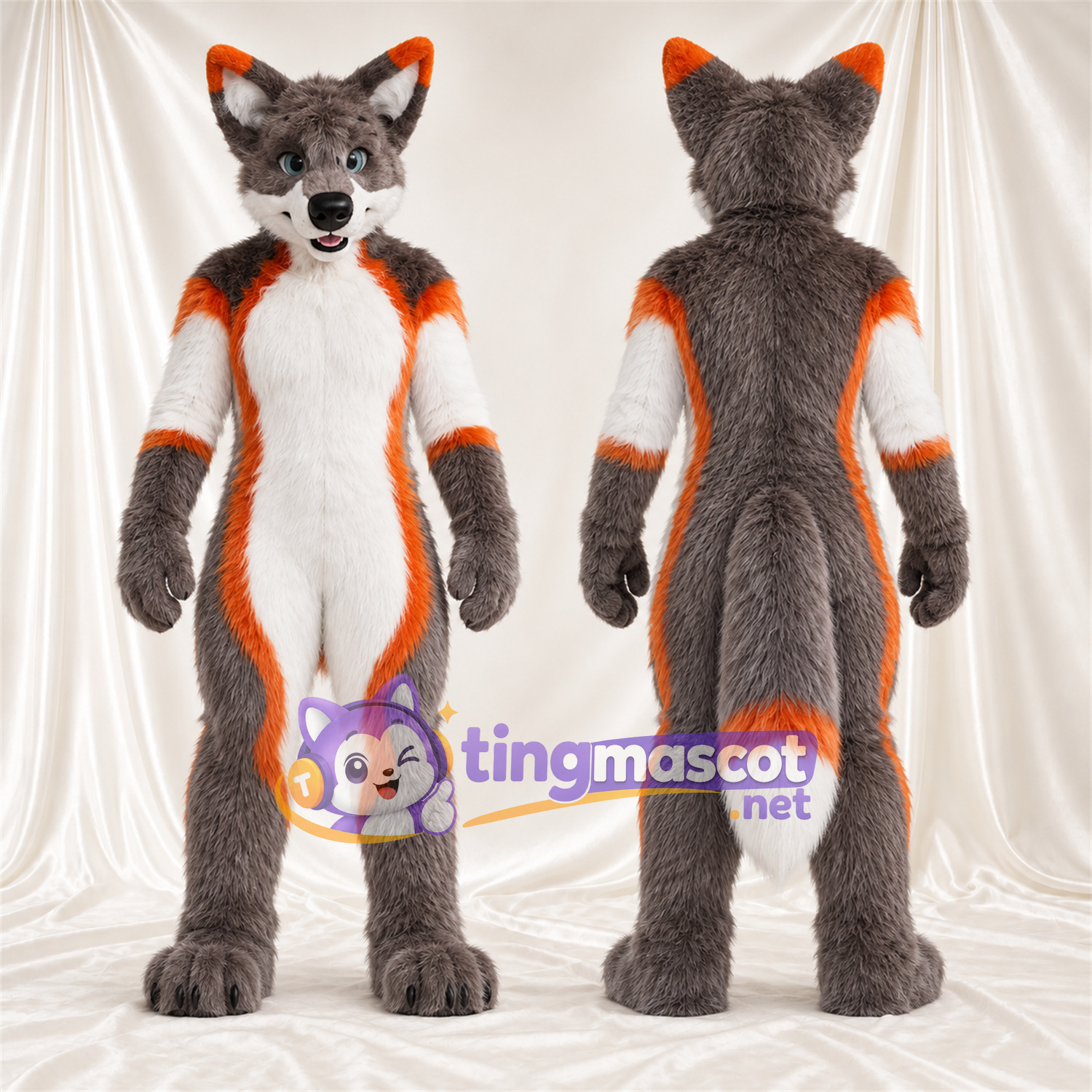 Maskottchenkostüm Fuchs – grau / orange / weiß Maskottchenkostüm Fuchs – grau / orange / weiß