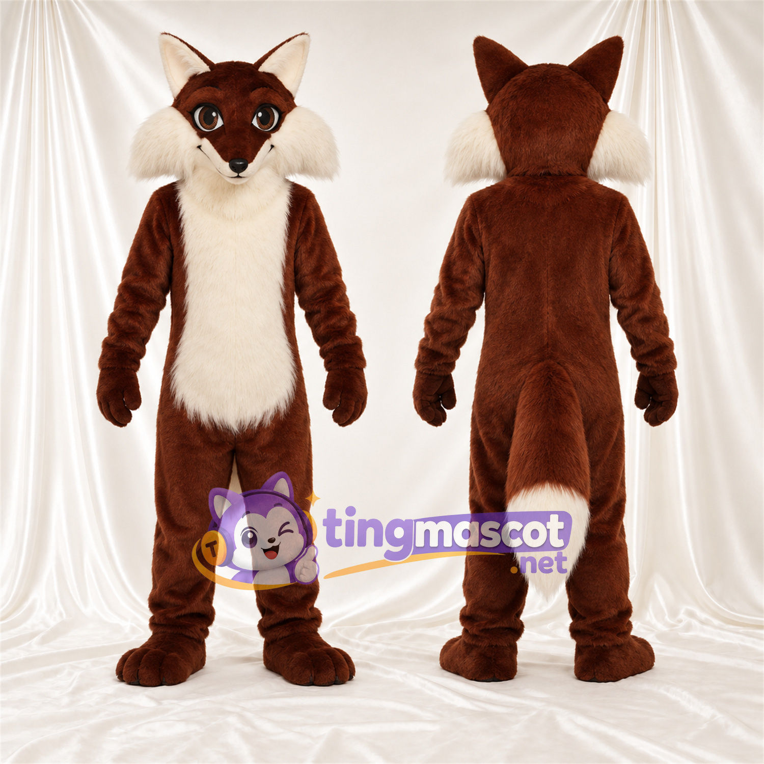 Maskottchenkostüm Fuchs – braun / weiß – Bauch (creme); Wangen (weiß)
