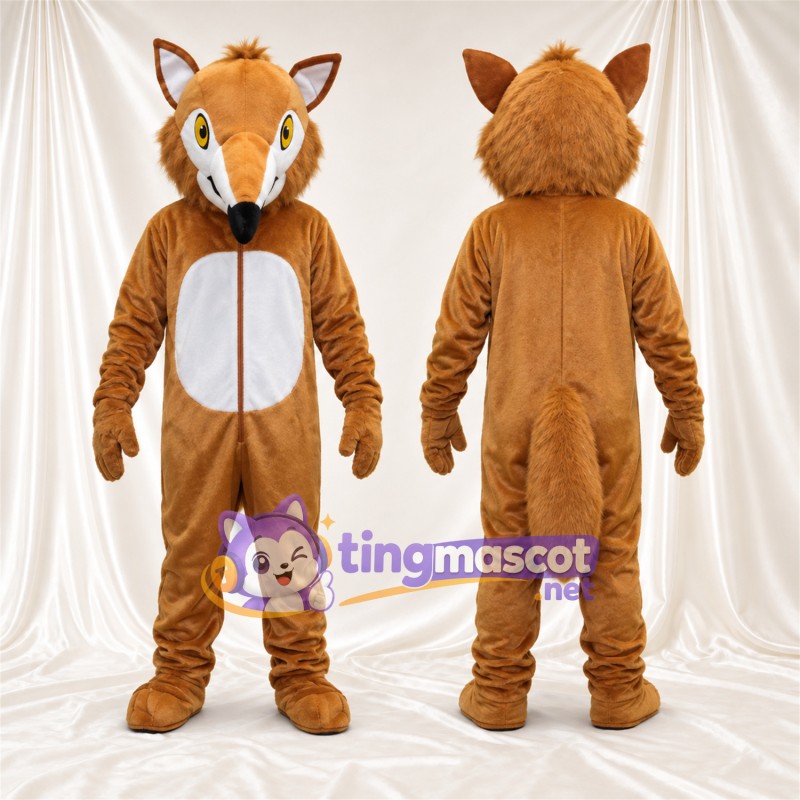 Maskottchenkostüm Fuchs – braun / weiß – Bauch (weiß); Augen (blau)