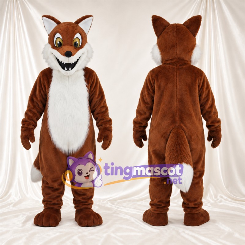 Maskottchenkostüm Fuchs – braun / weiß – Bauch (weiß); Breites Zahngrinsen