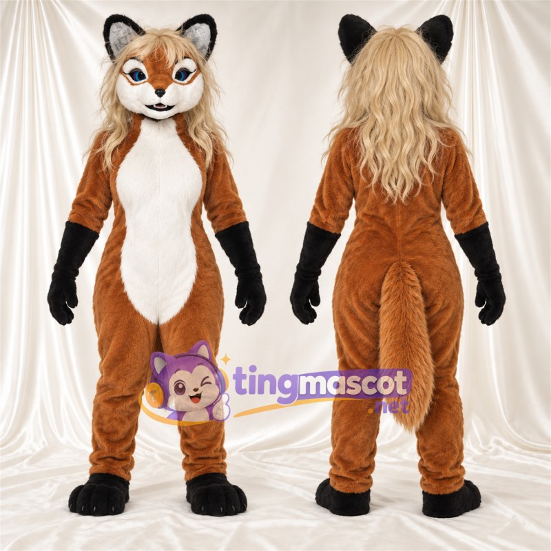Costume de mascotte Renard – marron / blanc – Cheveux; Ventre (blanc)