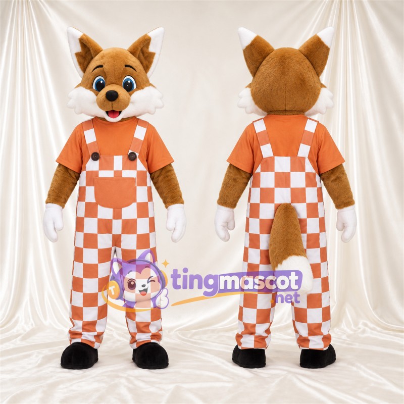 Maskottchenkostüm Fuchs – hellbraun / weiß – Latzhose