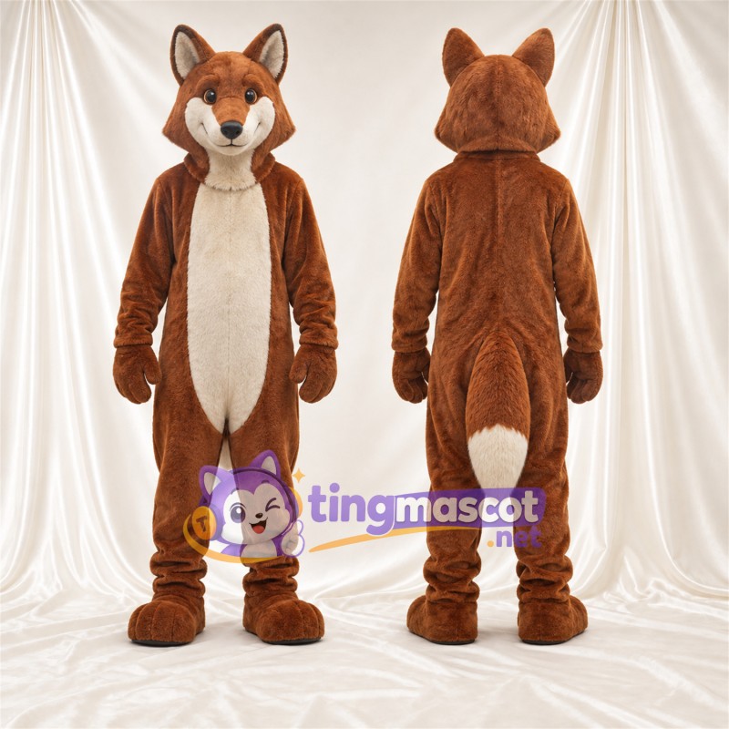 Maskottchenkostüm Fuchs – braun / weiß – Bauch (creme); Schwanzspitze (weiß)
