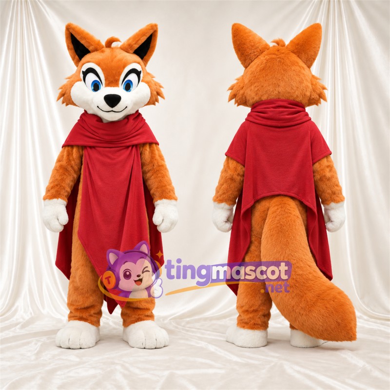 Maskottchenkostüm Fuchs – orange / weiß – Umhang (rot)